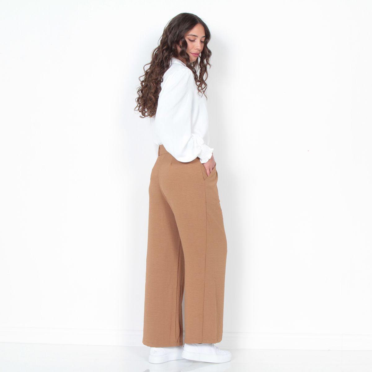 Pantalon Wide Leg Tiro Alto Pretina Basica Con Cinturon-5