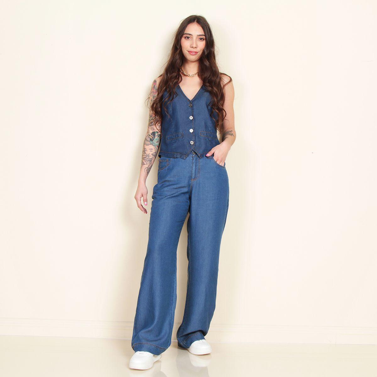 Pantalon Recto Tiro Alto Tencel Pretina 2 Botones-7