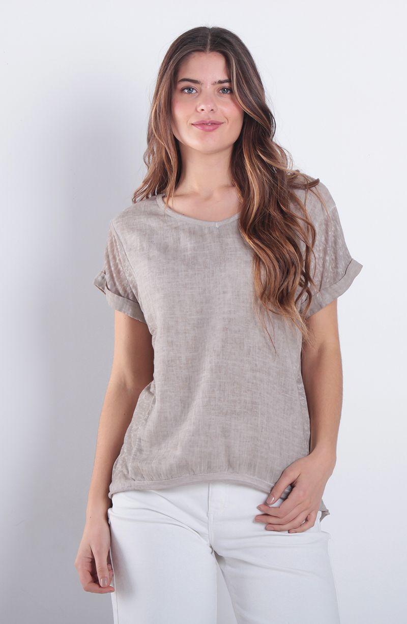 Polera Lino Manga Corta Escote Redondo-0