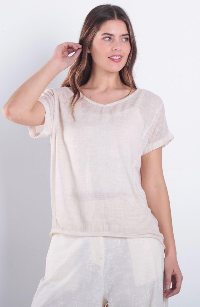 Polera Lino Manga Corta Escote Redondo-0