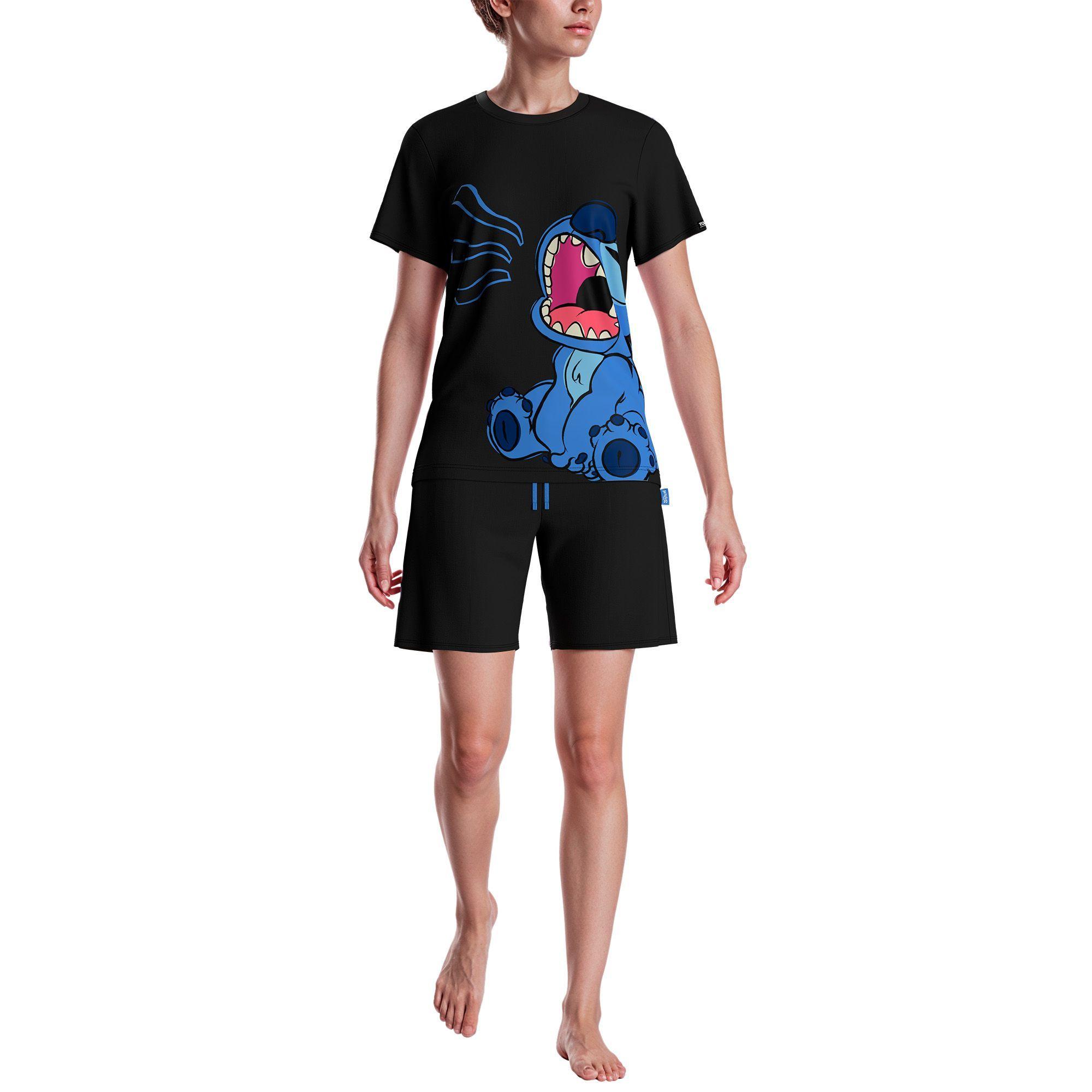 PIJAMA MUJER ALGODÓN VERANO STITCH C1 TOP-1