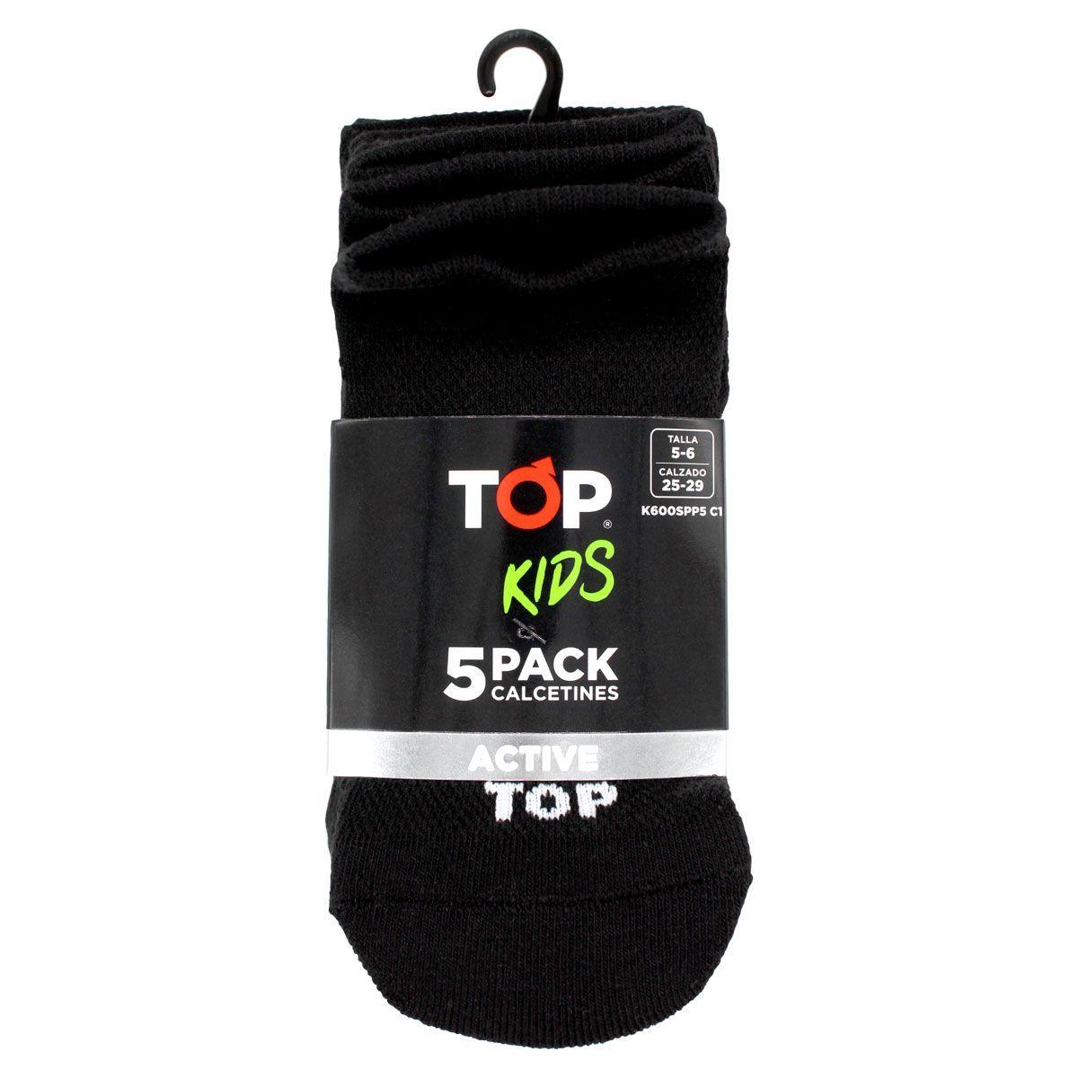 Calcetines Niño Deportivos Tobilleros Negros Pack 5 C1 TOP-3