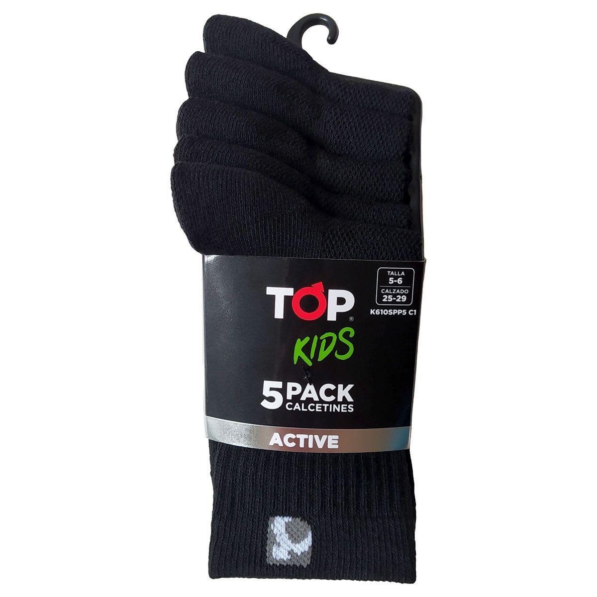 Calcetines Niño Deportivos Largos Negros Pack 5 C1 TOP-4