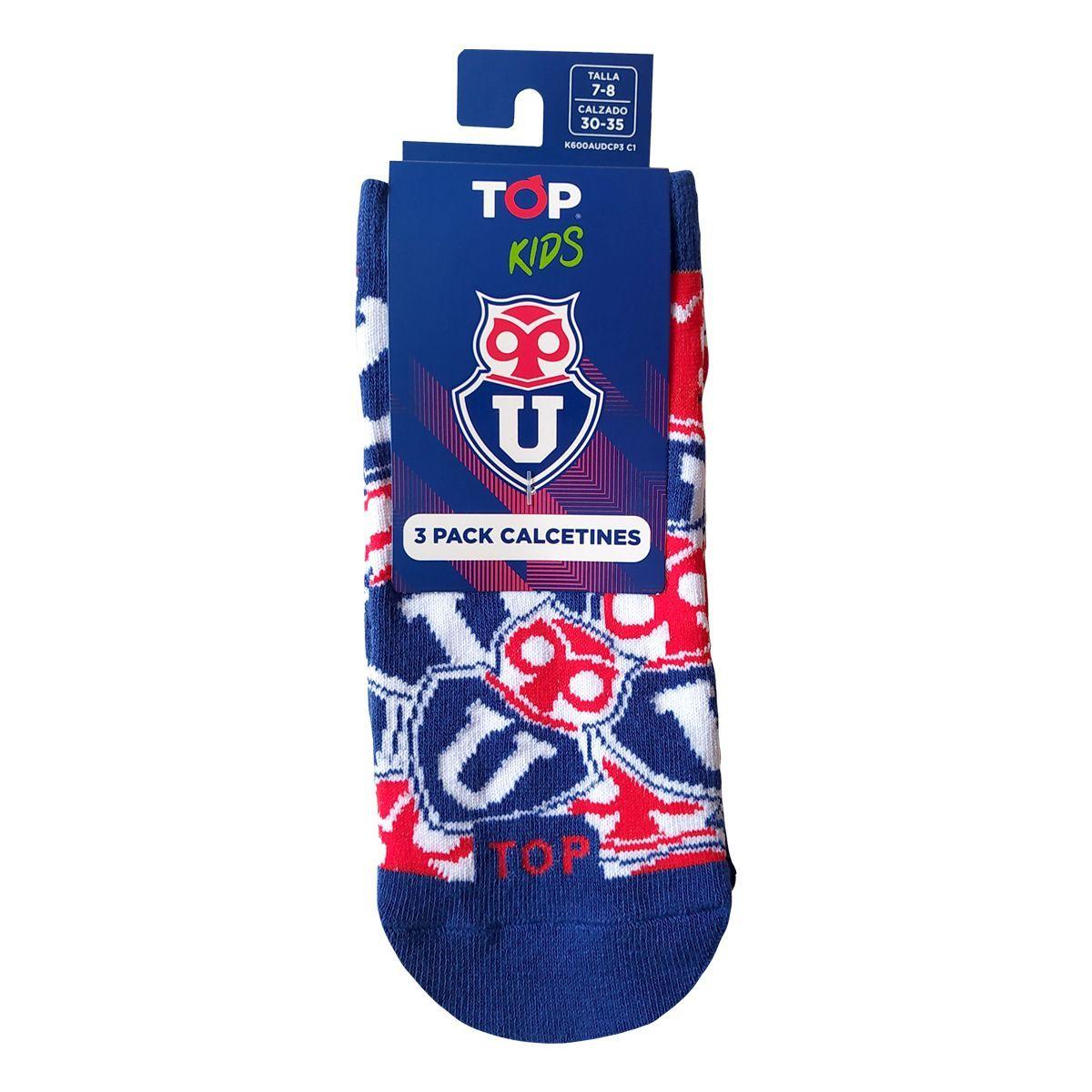 Calcetines Cortos Algodón Niños Universidad de Chile Pack 3 C1 Top-4