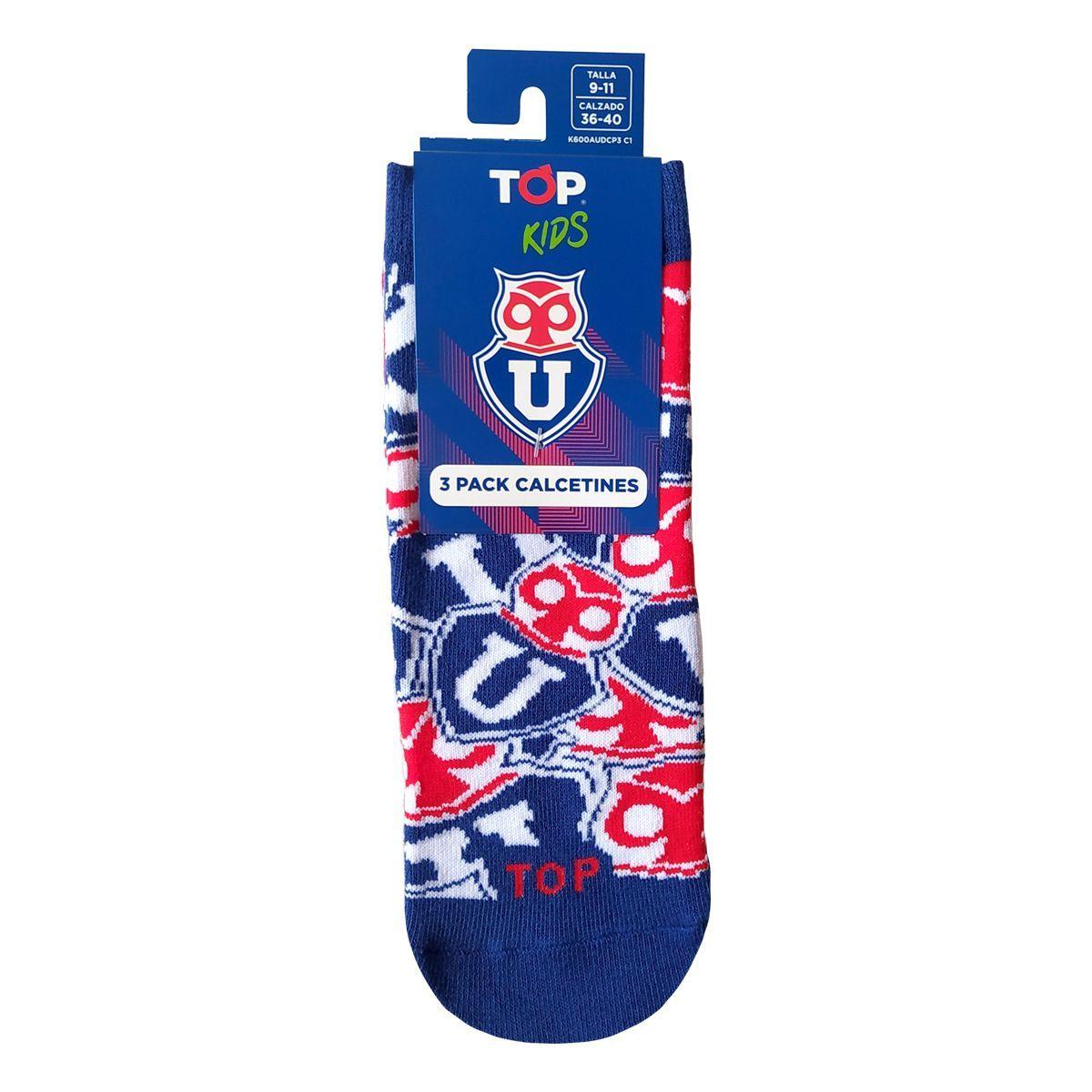 Calcetines Cortos Algodón Niños Universidad de Chile Pack 3 C1 Top-5