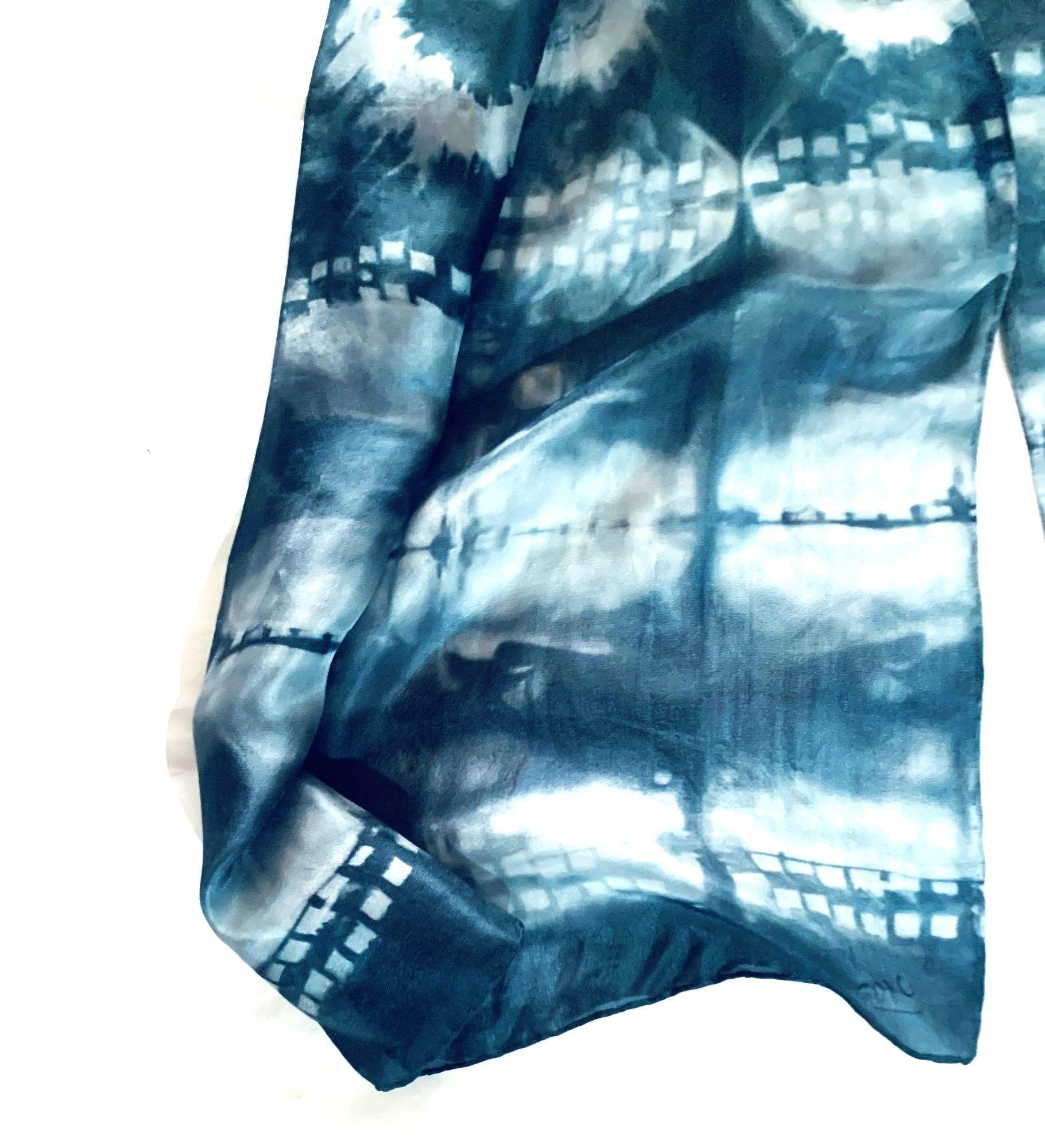 pañuelo gris verdoso, hecho a mano, diseño exclusivo de seda natural-2