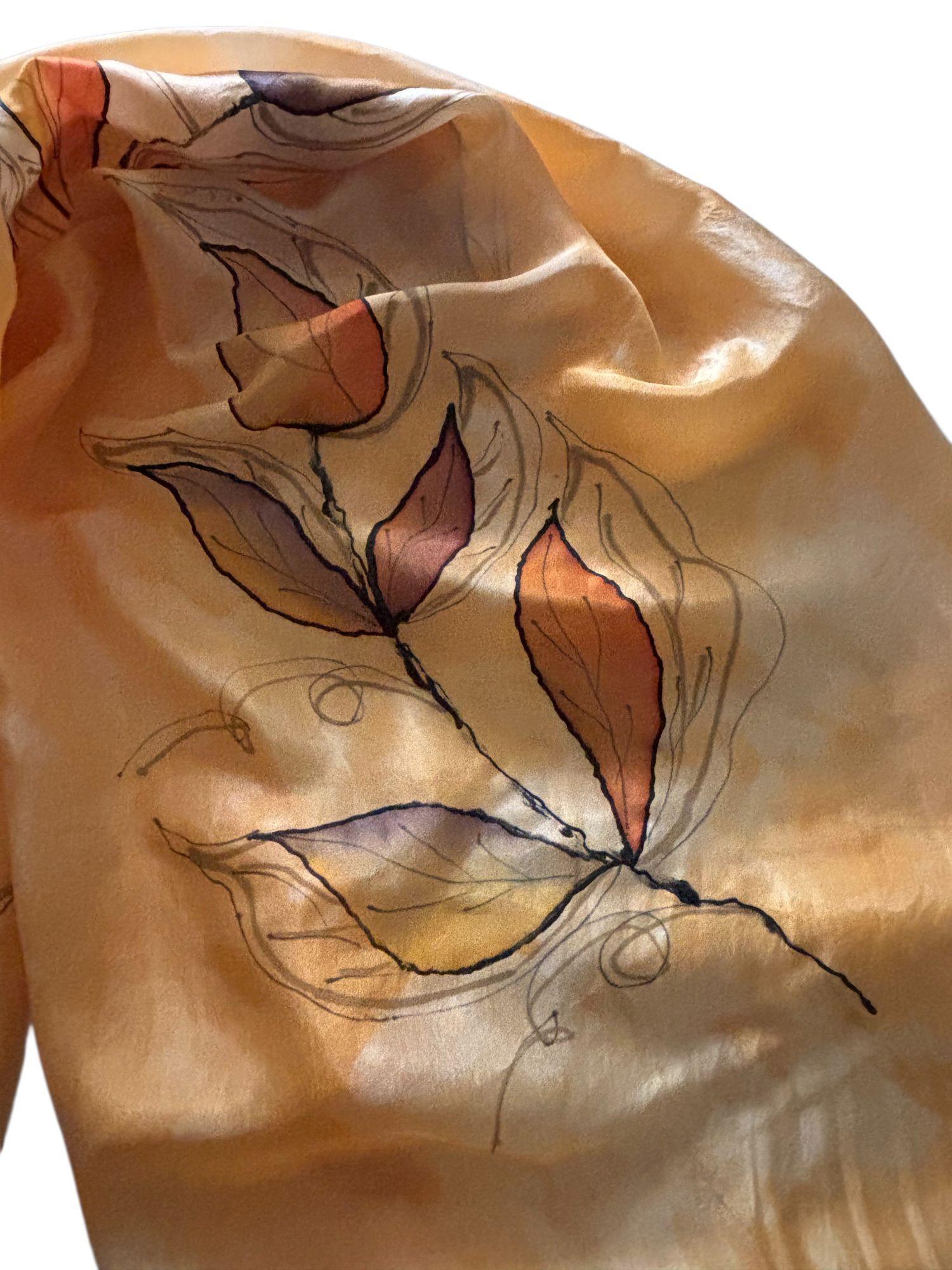 PAÑUELO AMARILLO ORO PINTADO A MANO DISEÑO EXCLUSIVO SEDA-2