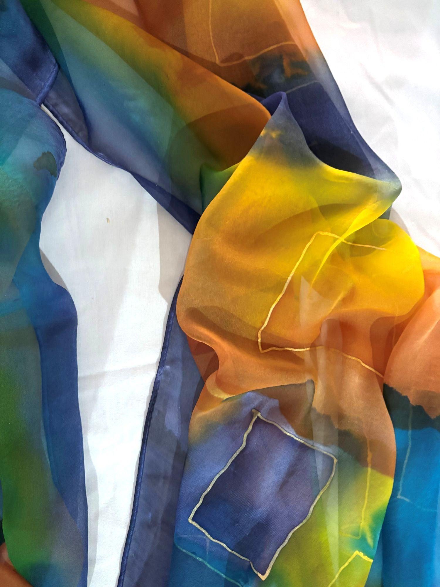 CHAL PINTADO A MANO MULTICOLOR EN GASA DE SEDA DISEÑO EXCLUSIVO-2