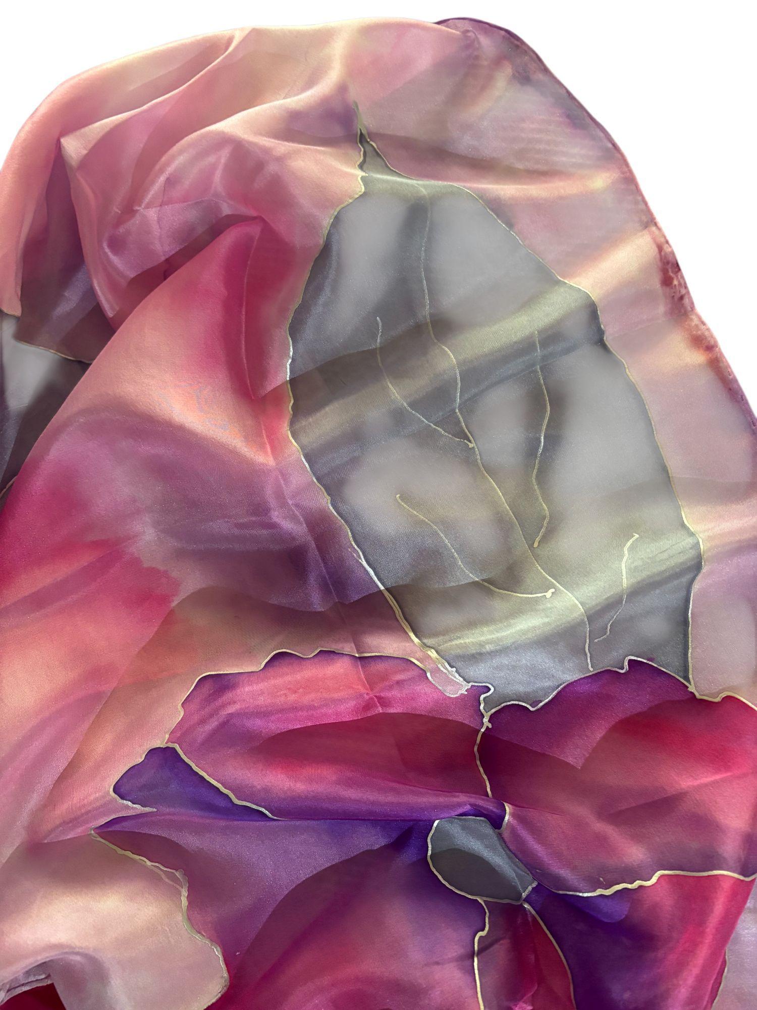 Pañuelo flores seda natural pintado a mano-2