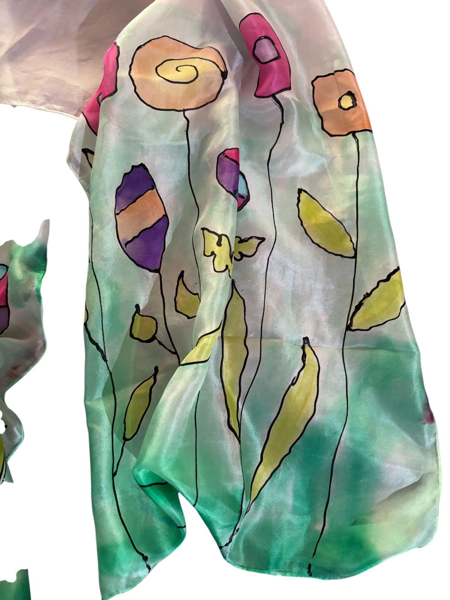 Pañuelo bordes verde mar pintado a mano diseño exclusivo-2