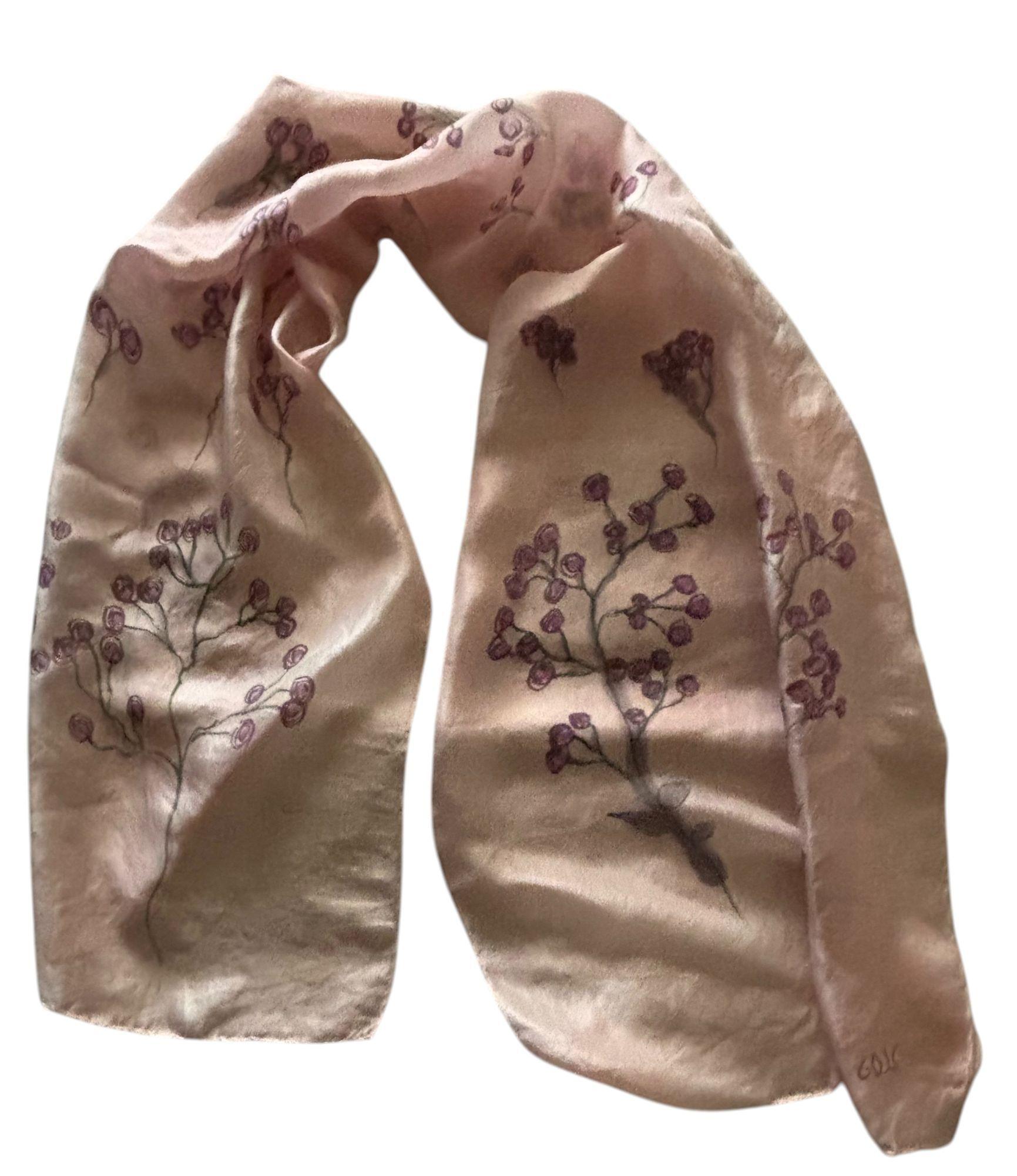 PAÑUELO SEDA TONO ROSA PINTADO A MANO DISEÑO EXCLUSIVO-0