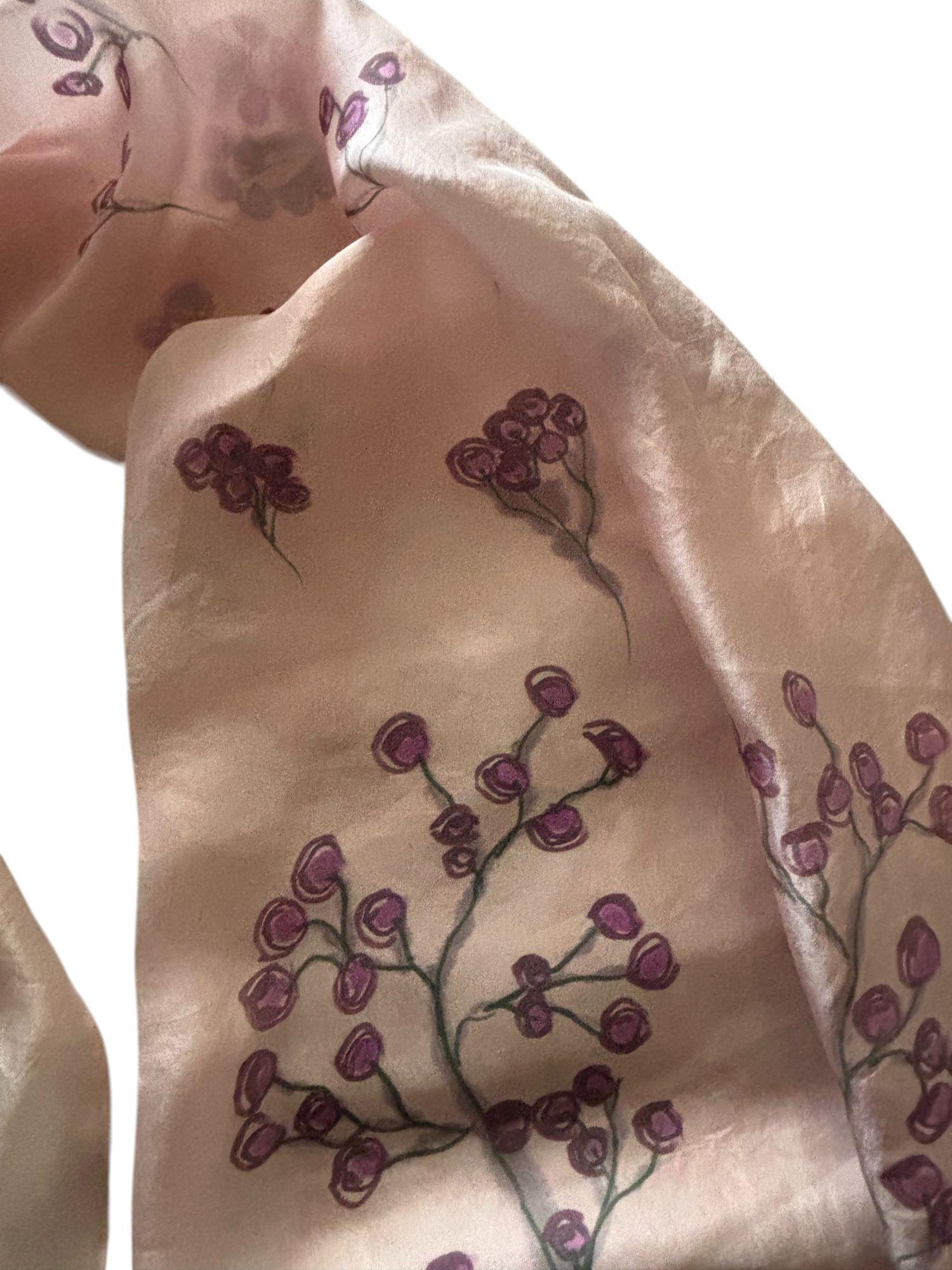 PAÑUELO SEDA TONO ROSA PINTADO A MANO DISEÑO EXCLUSIVO-1