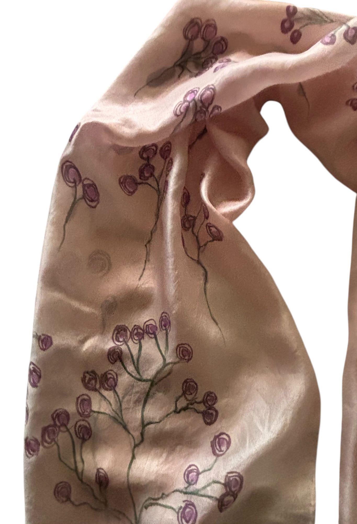 PAÑUELO SEDA TONO ROSA PINTADO A MANO DISEÑO EXCLUSIVO-2