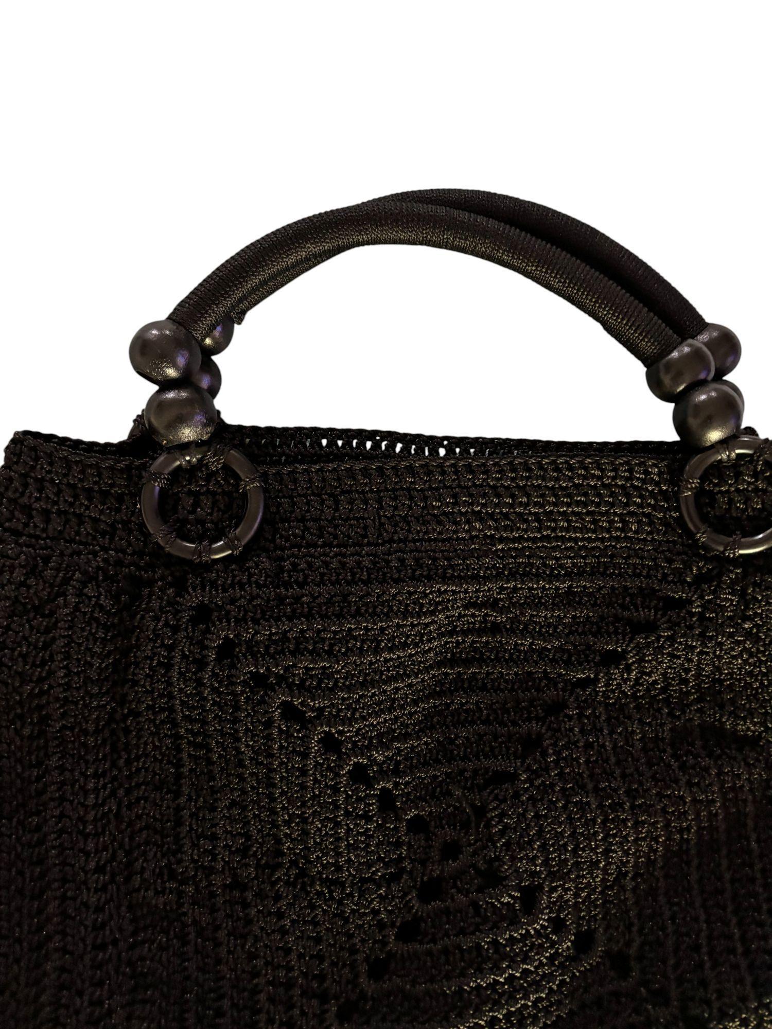 cartera negra a crochet hilo encerado diseño exclusivo hecha a mano-2