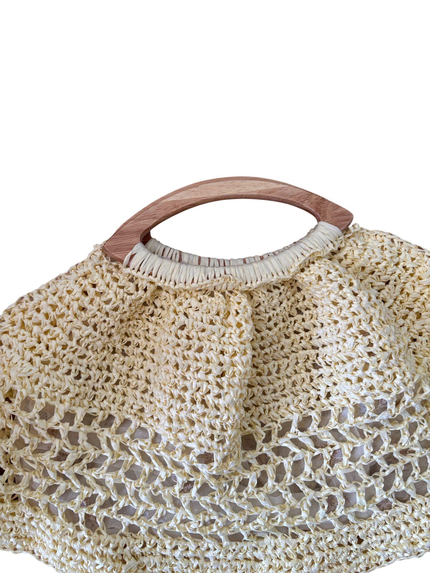 Cartera tono marfil de hilo de corcho tejida a mano diseño exclusivo-2