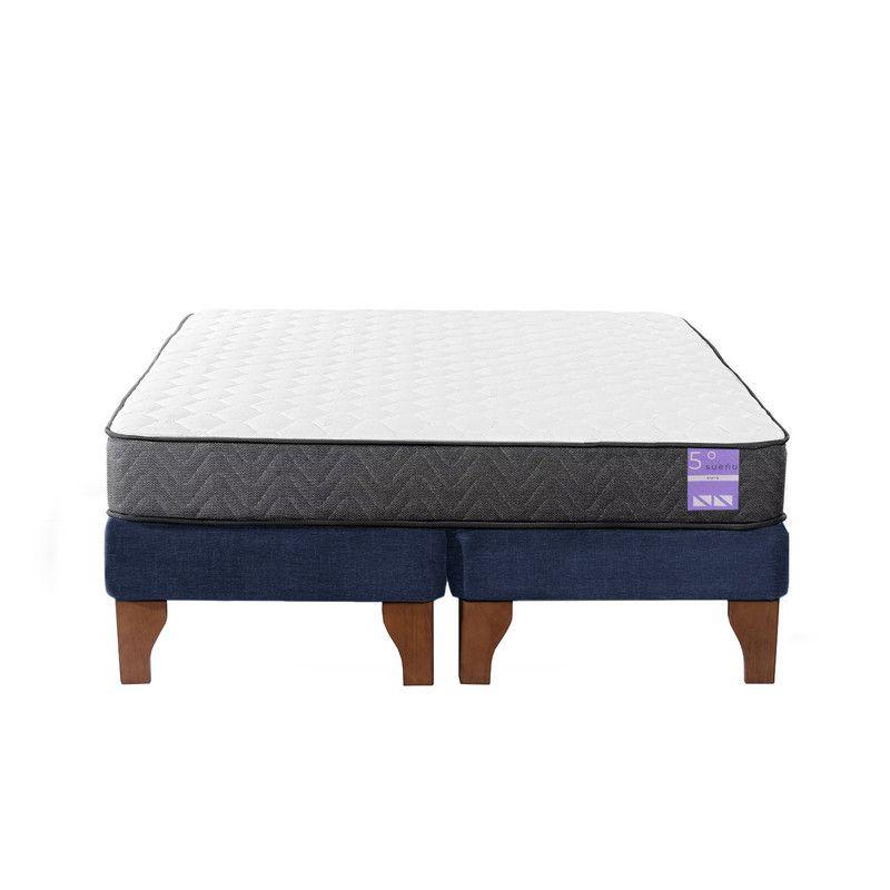 Cama Europea 2 Plazas 150x190 cm Base Colchón Madera Azul-0