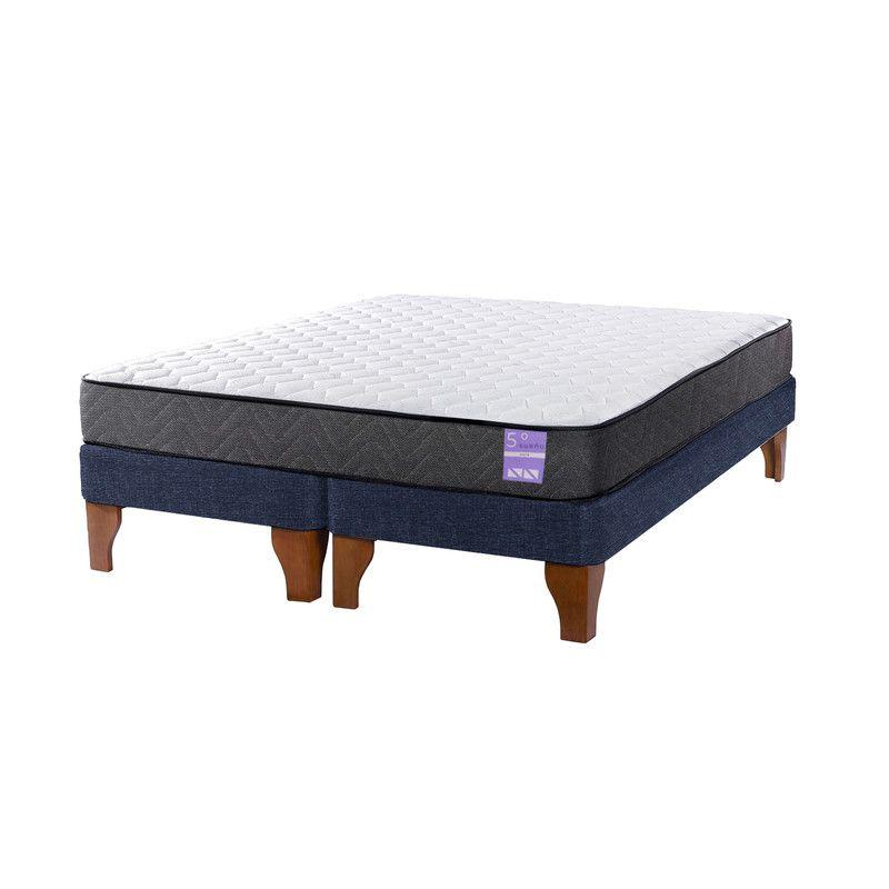 Cama Europea 2 Plazas 150x190 cm Base Colchón Madera Azul-1