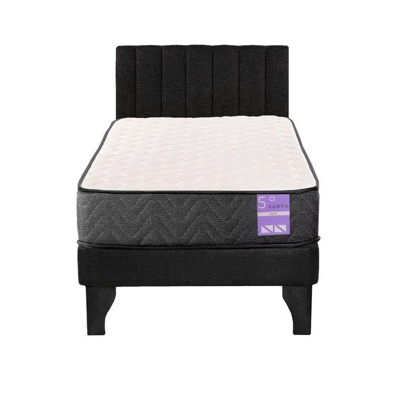 Cama Europea 1 Plaza Aura + Respaldo Tubular Negro Negro-0
