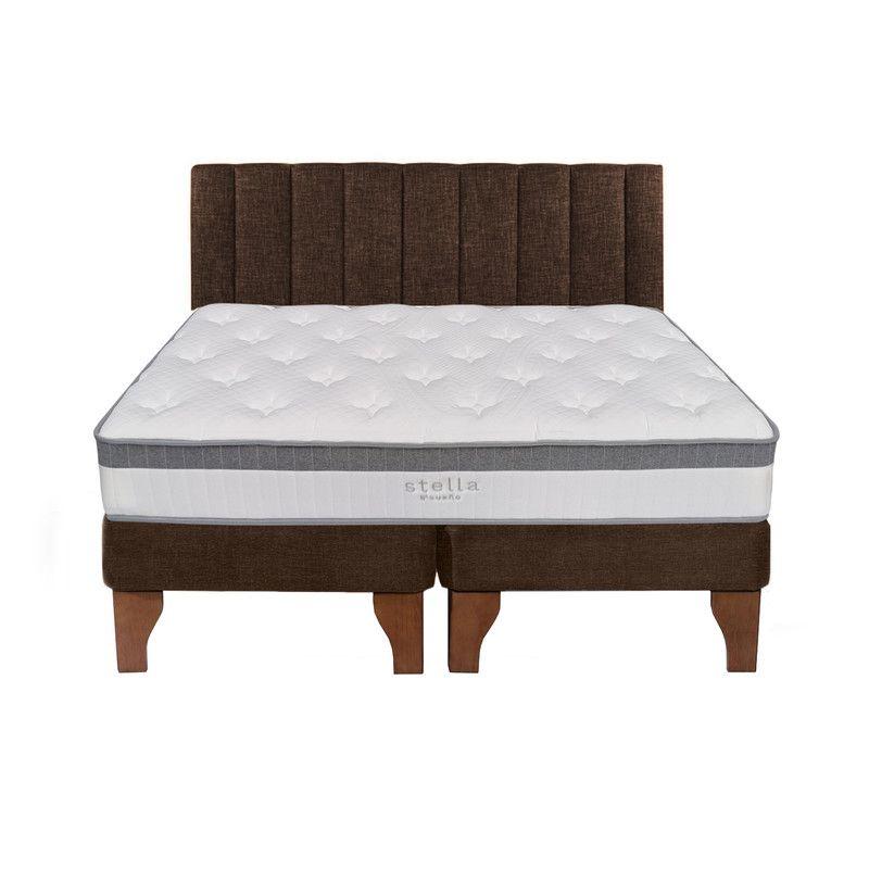 Cama Europea Stella 2 Plazas + Respaldo Tubular Madera Café-0