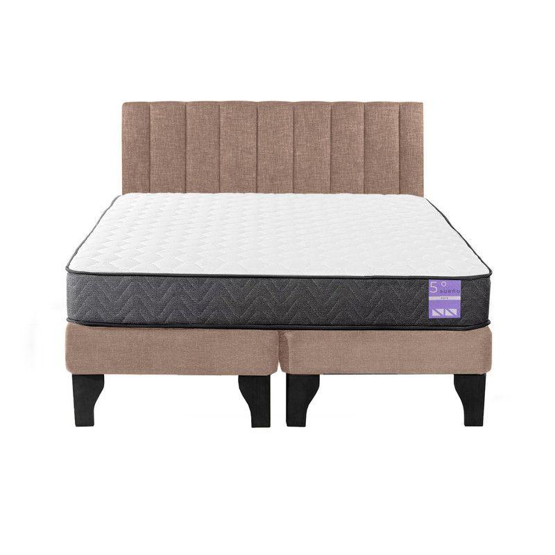 Cama Europea 2 Plazas + Respaldo Tubular Negro Beige-0