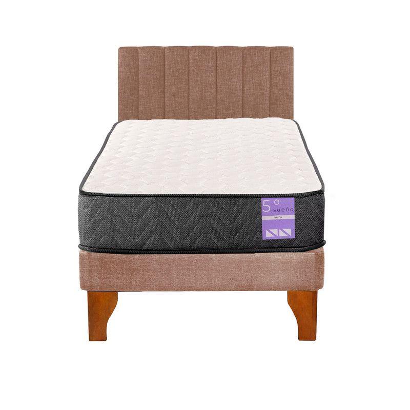 Cama Europea 1 Plaza Aura + Respaldo Tubular Madera Beige-0