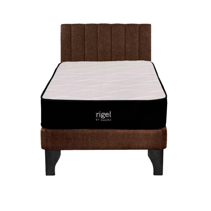 Cama Europea 1 Plaza Rigel + Respaldo Tubular Negro Café-0