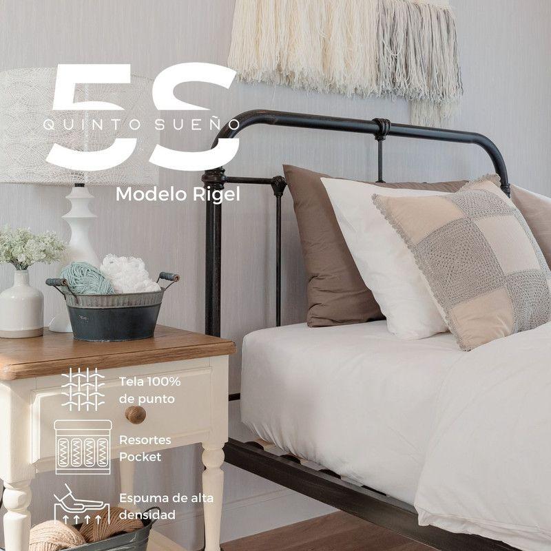 Cama Europea 1.5 Plazas Rigel + Respaldo Tubular Negro Rosado-1