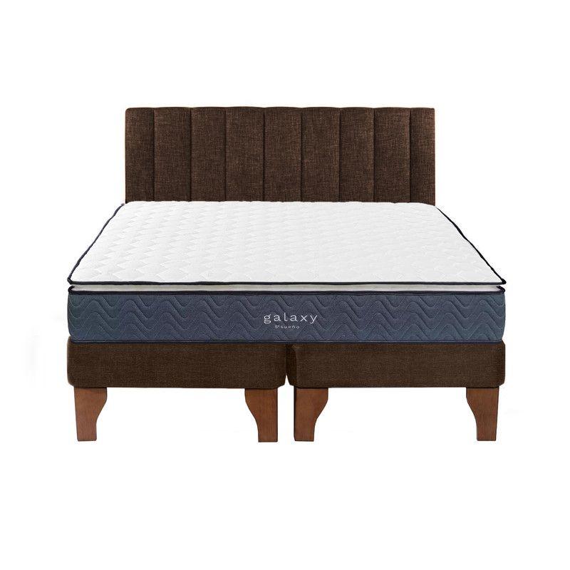 Cama Europea Galaxy 2 Plazas + Respaldo Tubular Madera Café-0