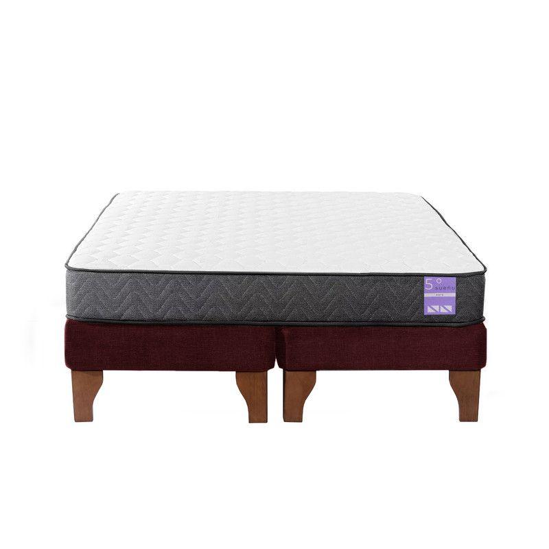 Cama Europea 2 Plazas 150x190 cm Base Colchón Madera Burdeo-0