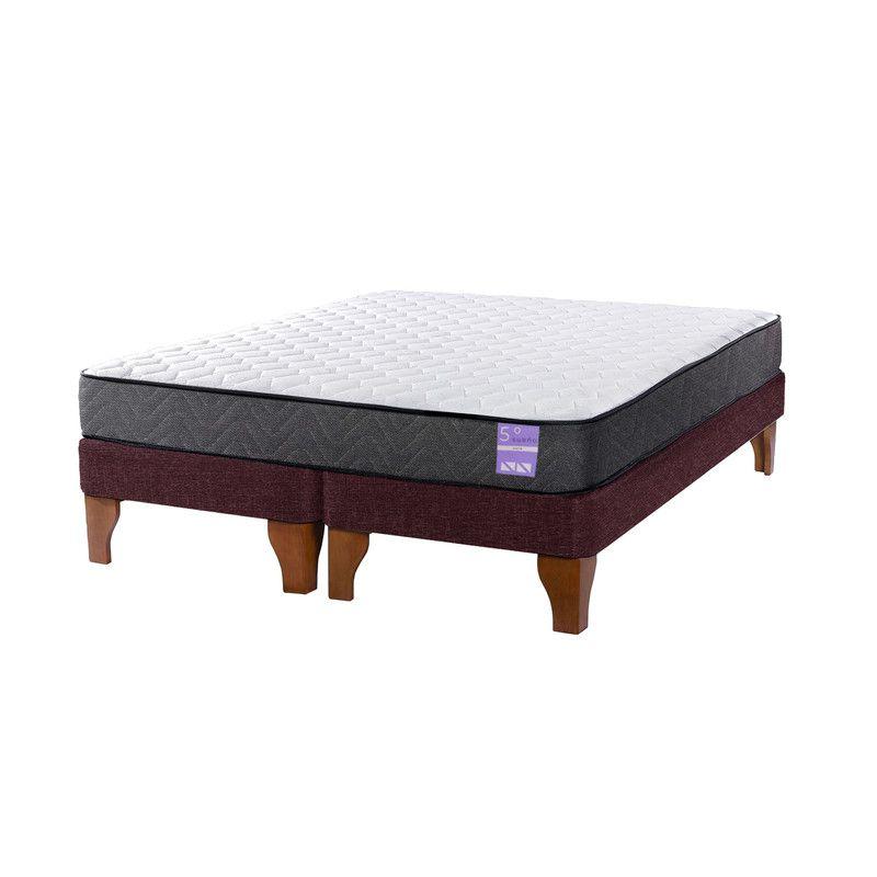 Cama Europea 2 Plazas 150x190 cm Base Colchón Madera Burdeo-1