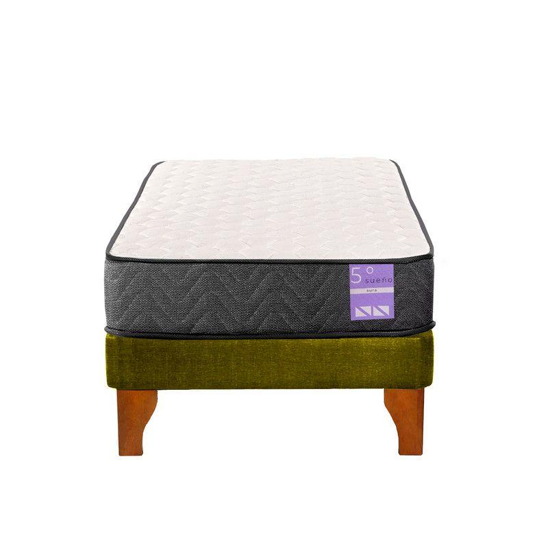 Cama Europea 1 Plaza Aura Base + Colchón Madera Verde-0