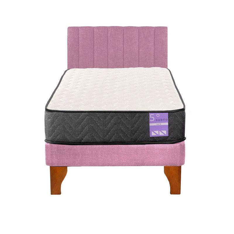 Cama Europea 1.5 Plazas Aura + Respaldo Tubular Madera Rosado-0
