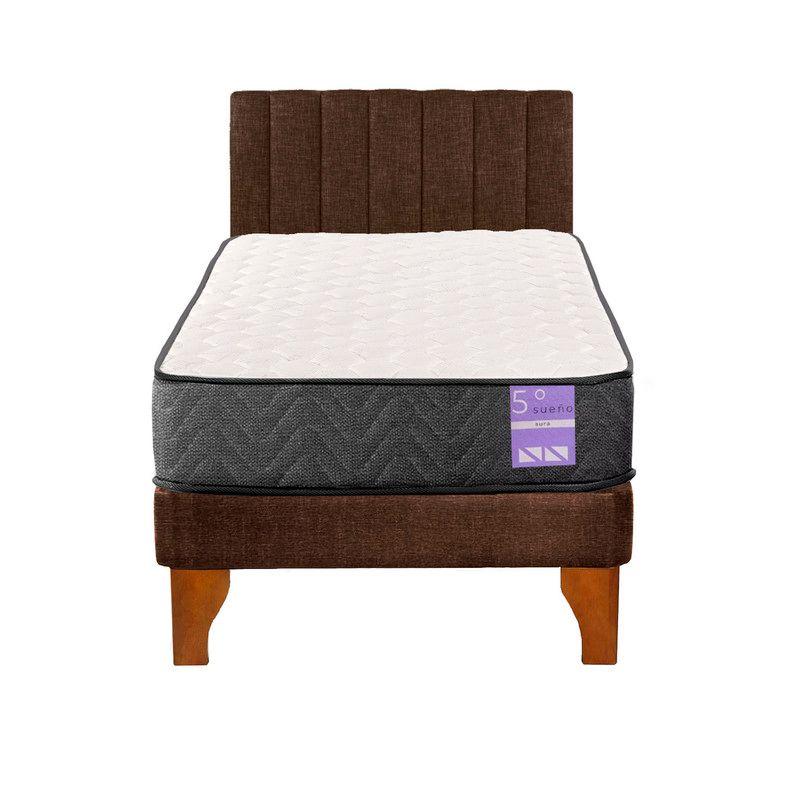 Cama Europea 1 Plaza Aura + Respaldo Tubular Madera Café-0