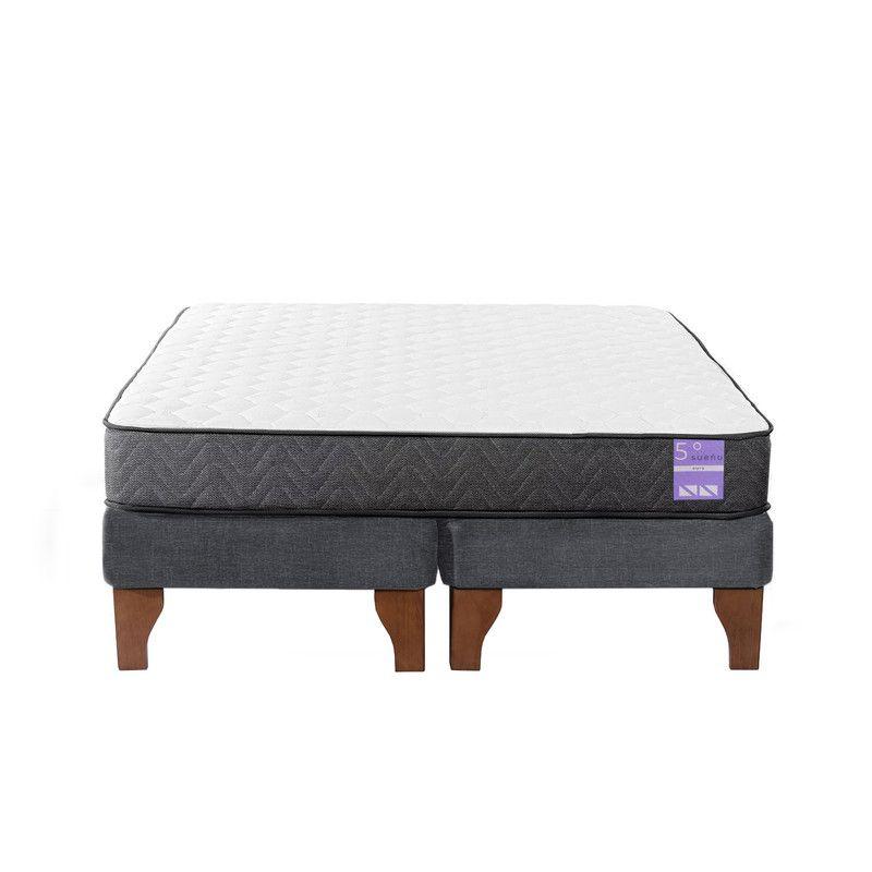 Cama Europea 2 Plazas 150x190 cm Base Colchón Madera Gris-0