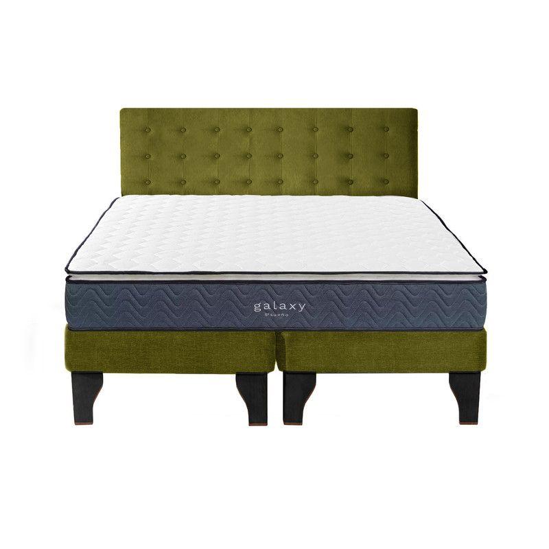 Cama Europea Galaxy 2 Plazas + Respaldo Capitoné Negro Verde-0