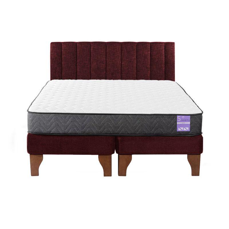 Cama Europea 2 Plazas + Respaldo Tubular Madera Burdeo-0