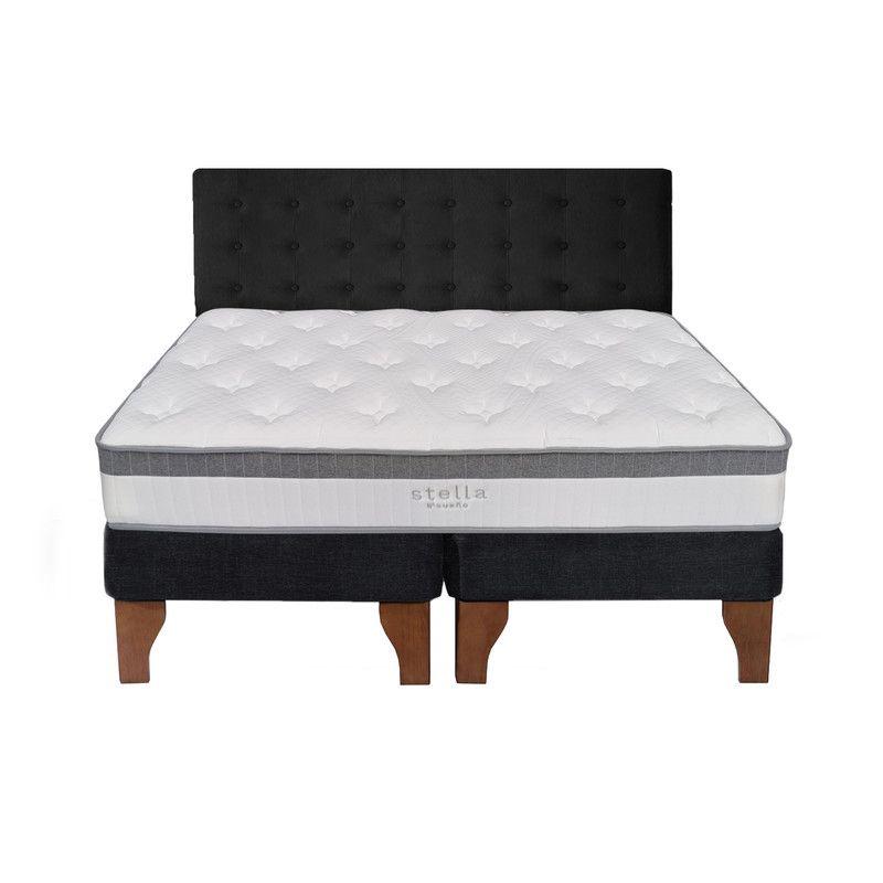 Cama Europea Stella 2 Plazas + Respaldo Capitoné Madera Negro-0