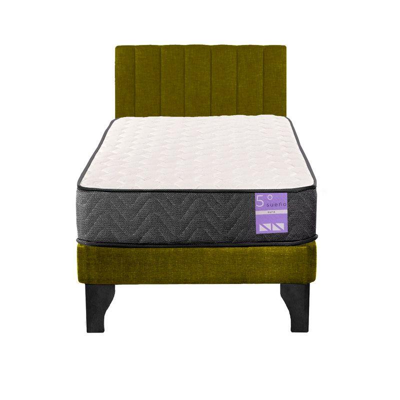 Cama Europea 1.5 Plazas Aura + Respaldo Tubular Negro Verde-0