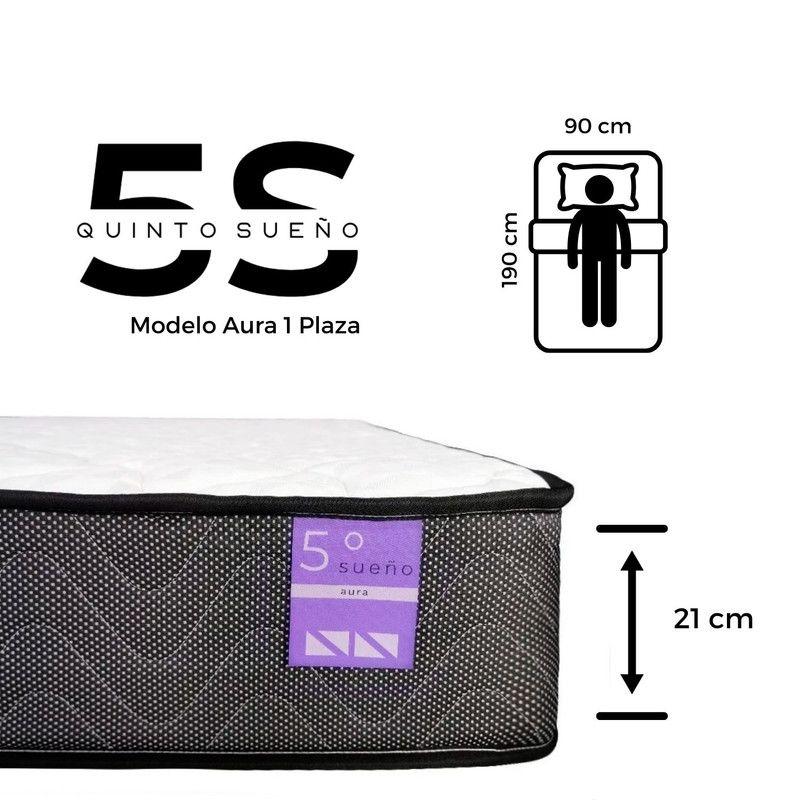 Cama Europea 1 Plaza Aura Base + Colchón Madera Azul-5