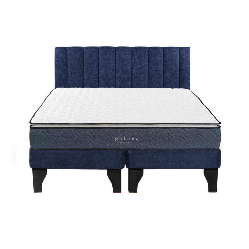 Cama Europea Galaxy 2 Plazas + Respaldo Tubular Negro Azul-0