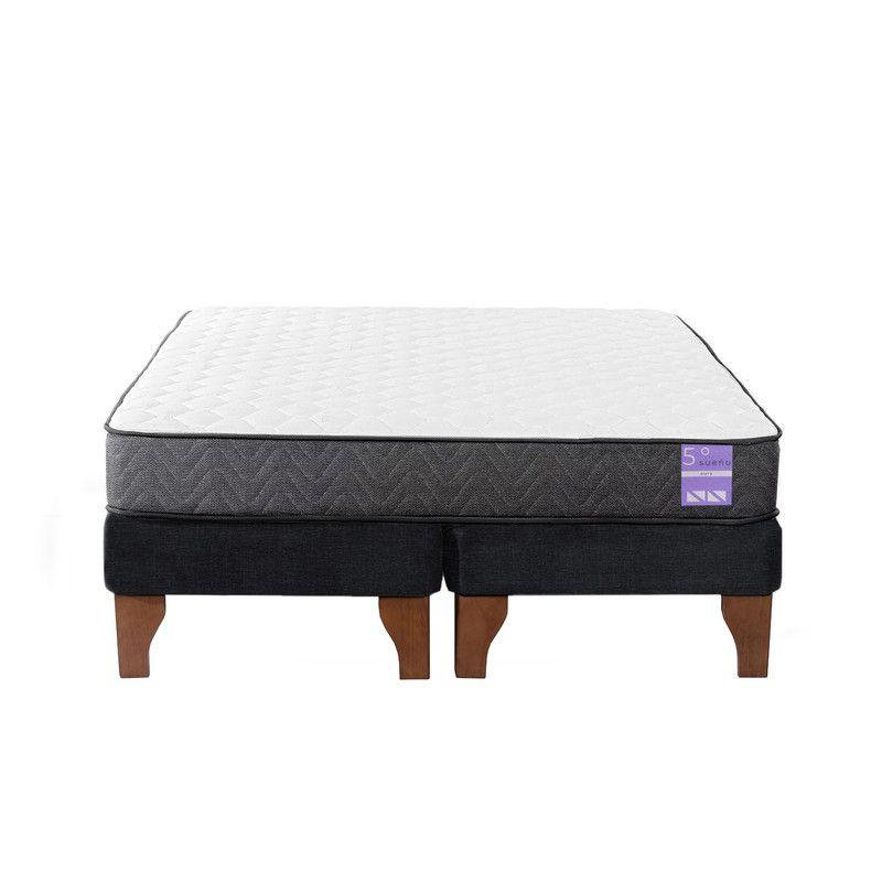 Cama Europea 2 Plazas 150x190 cm Base Colchón Madera Negro-0