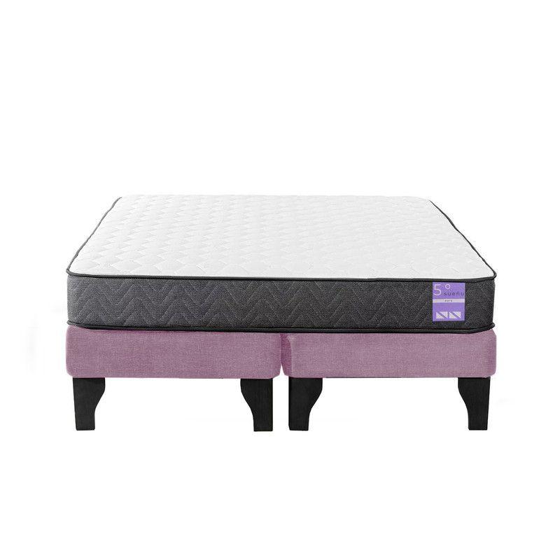 Cama Europea 2 Plazas 150x190 cm Base Colchón Negro Rosado-0