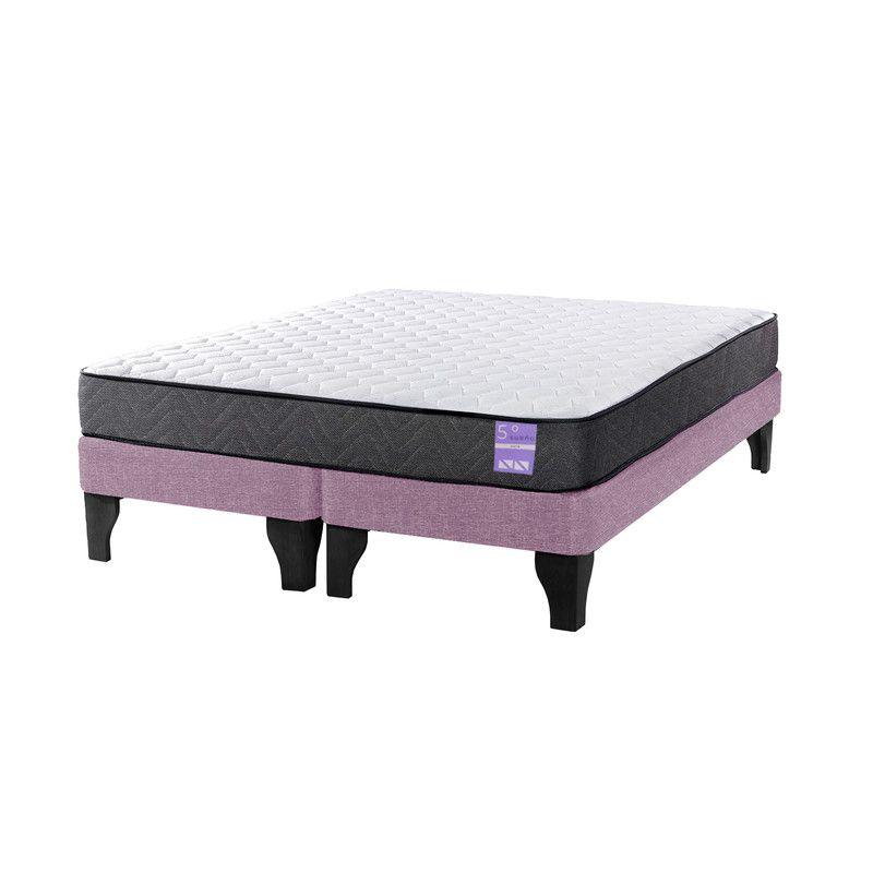 Cama Europea 2 Plazas 150x190 cm Base Colchón Negro Rosado-1