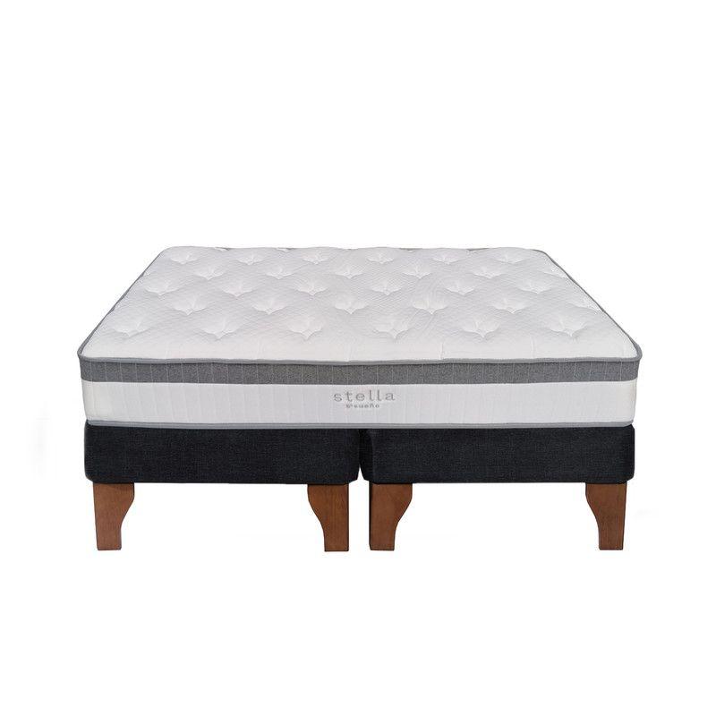 Cama Europea Stella 2 Plazas 150x190 cm Base Colchón Madera Negro-0