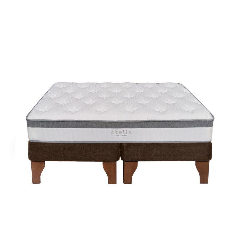 Cama Europea Stella 2 Plazas 150x190 cm Base Colchón Madera Café-0