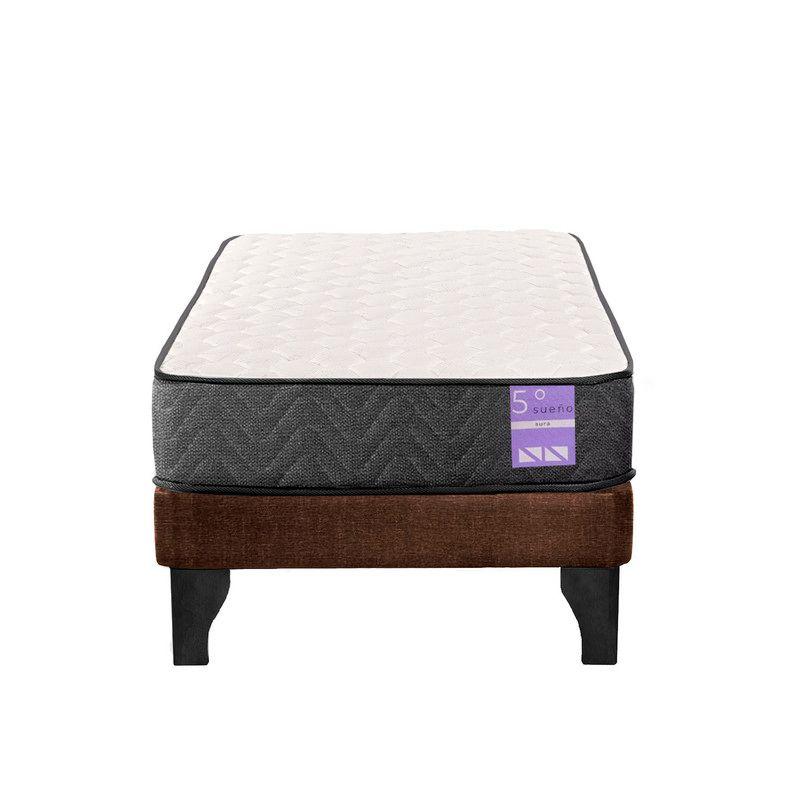 Cama Europea 1.5 Plazas Aura Base + Colchón Negro Café-0