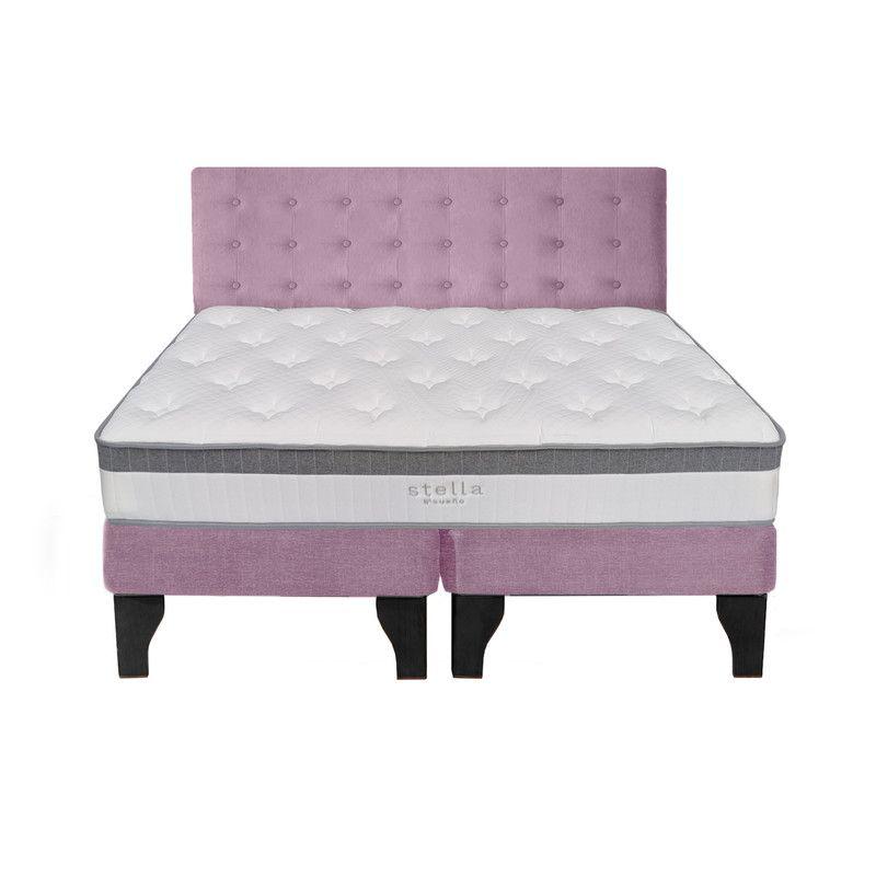 Cama Europea Stella 2 Plazas + Respaldo Capitoné Negro Rosada-0