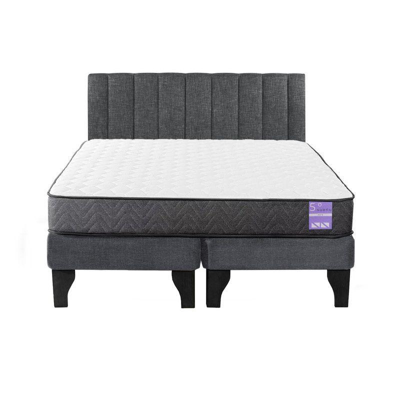 Cama Europea 2 Plazas + Respaldo Tubular Negro Gris-0