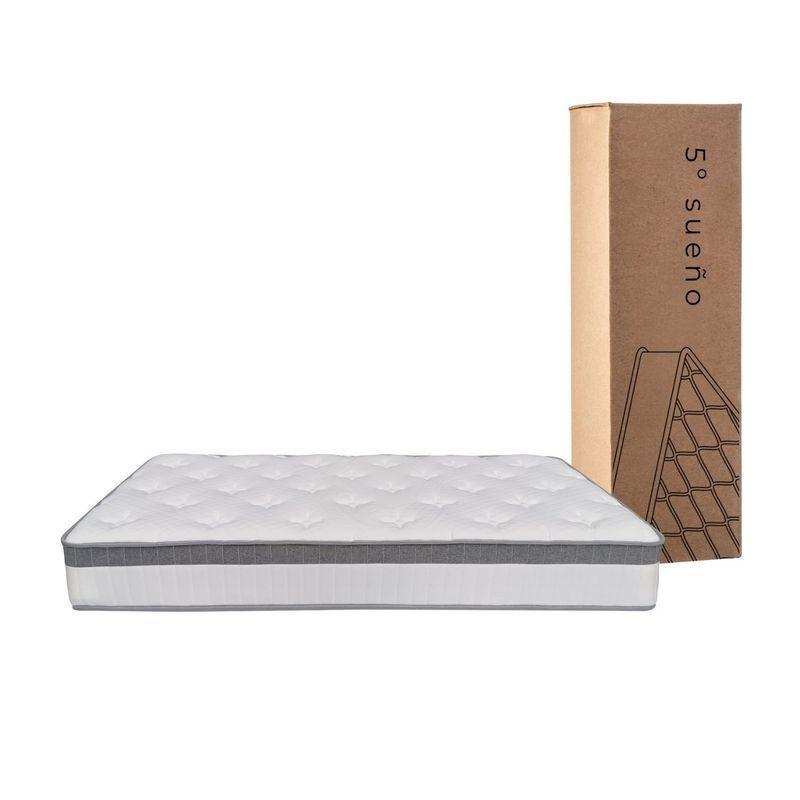 Cama Europea Stella 2 Plazas + Base Gris Patas Madera Color Caoba + Respaldo Lino Tubular Gris-2