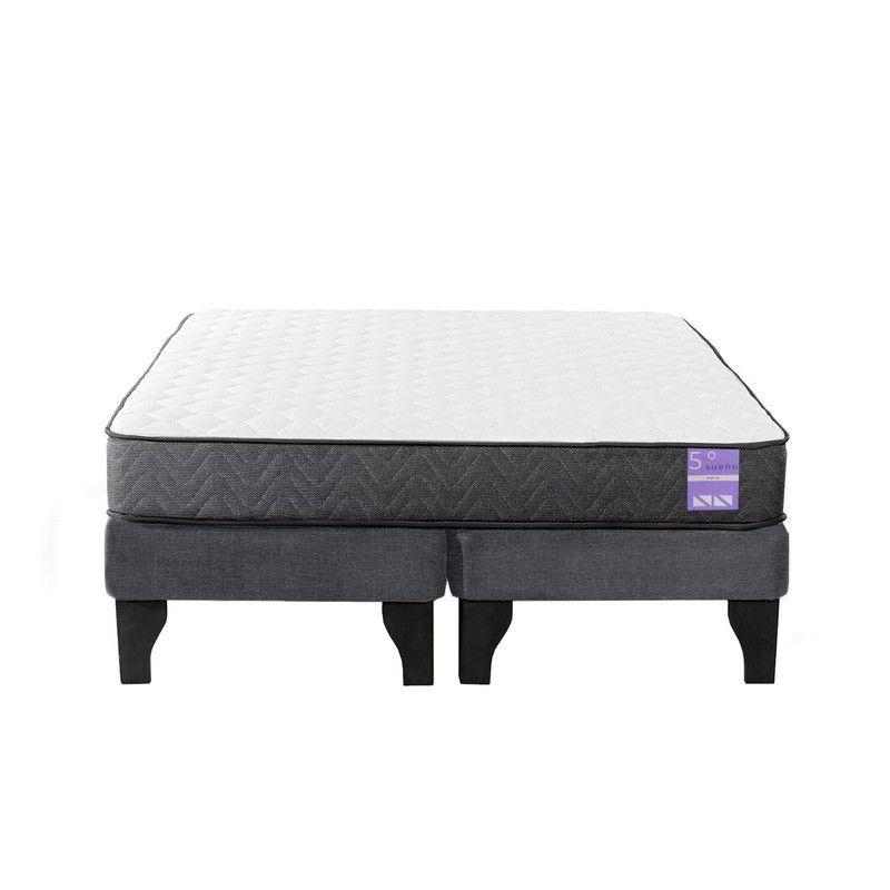 Cama Europea 2 Plazas 150x190 cm Base Colchón Negro Gris-0